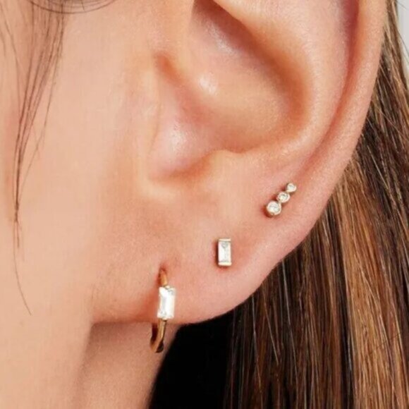 Stud Earring Climbers Cubic Zirconia Bezel 14K Gold Plated Hypoallergenic PRETTY - Picture 10 of 13